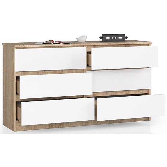 KOMODA K140 6 LADICA CLP HRAST SONOMA / BIJELA