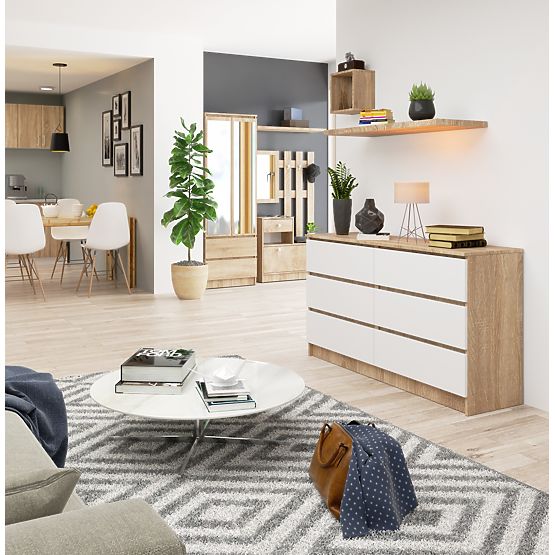 KOMODA K140 6 LADICA CLP HRAST SONOMA / BIJELA