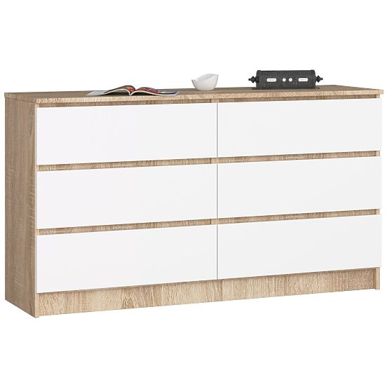 KOMODA K140 6 LADICA CLP HRAST SONOMA / BIJELA