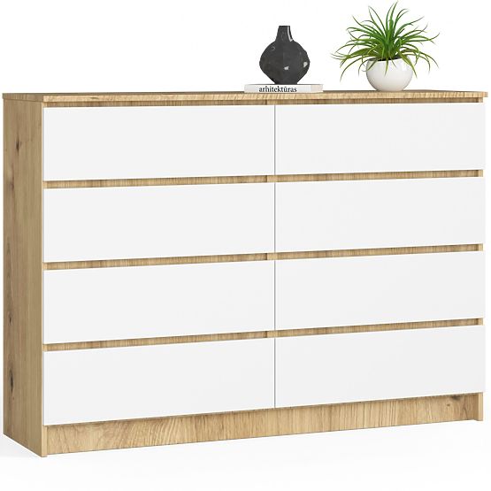 KOMODA K140 8SZ CLP HRAST ARTISAN / BIJELA