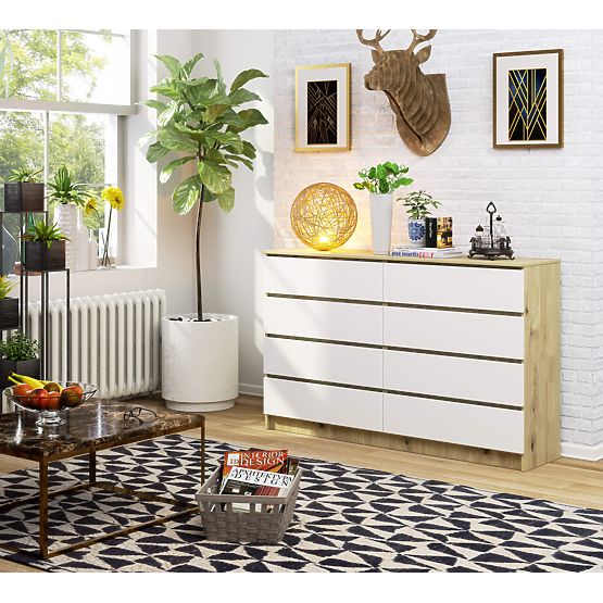 KOMODA K160 8SZ CLP HRAST ARTISAN / BIJELA