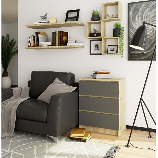 KOMODA K60 3 LADICE CLP PK HRAST ARTISAN / SIVA