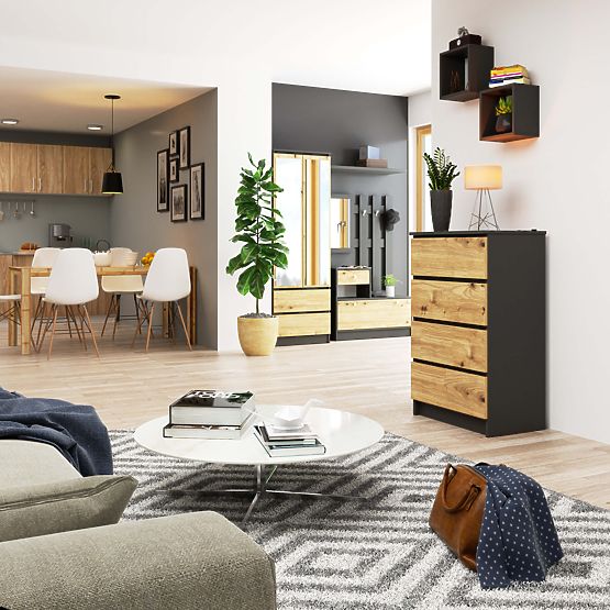 KOMODA K60 4 LADICE CLP PK GRAFIT SIVA / HRAST ARTISAN