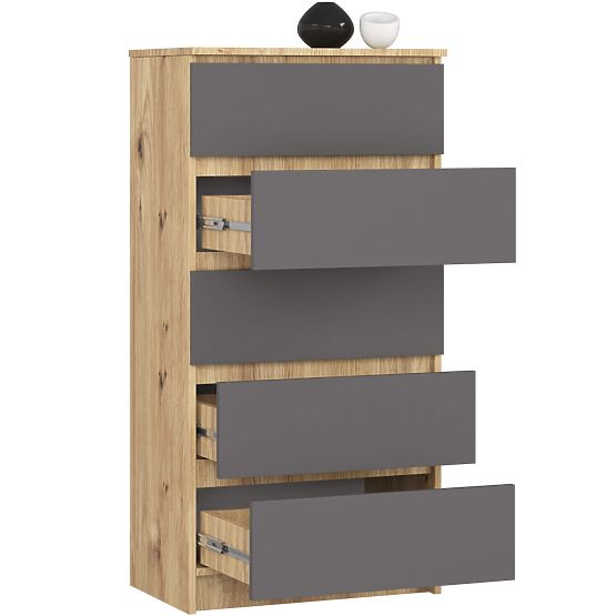 KOMODA K60 5SZ CLP PK HRAST ARTISAN / SIVA