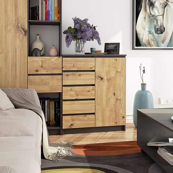 KOMODA K80 1D 5SZ PK GRAFIT SIVA / HRAST ARTISAN