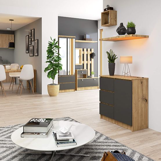 KOMODA K80 JERRY 1D 3SZ PK HRAST ARTISAN / GRAFIT SIVA