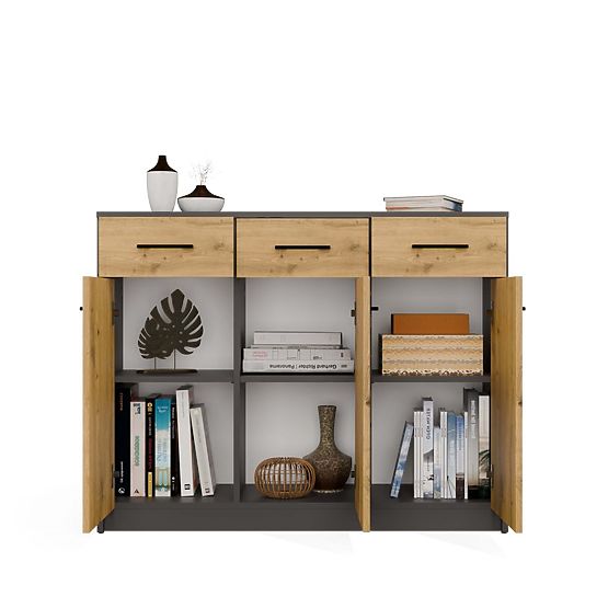 Komoda SIMPLO 3D3S Ormar 3 Ladice 3 Vrata ANTRACIT HRAST ARTISAN