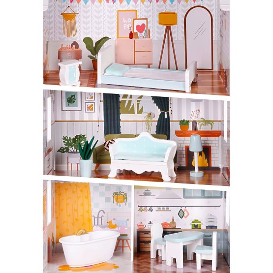 Kućica za lutke Alice 3 kata 4 sobe set 9 komada namještaja ECOTOYS