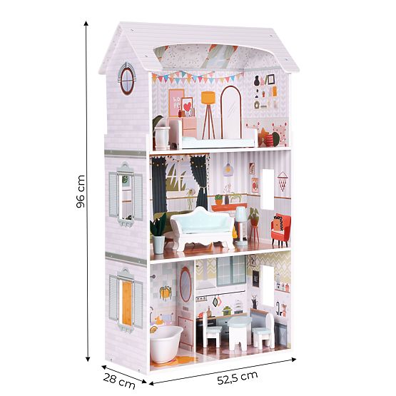 Kućica za lutke Alice 3 kata 4 sobe set 9 komada namještaja ECOTOYS