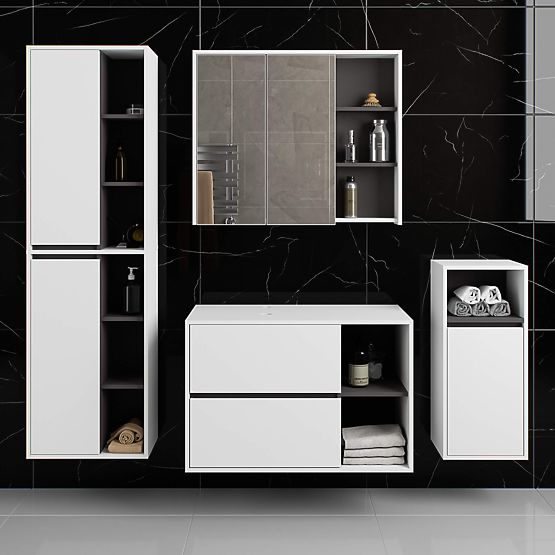 KUPAONSKI ORMARIĆ ISPOD UMIVAONIKA S OTVORIMA VAMI W90 UM 2SZ 2P BIJELA / GRAFITNO SIVA