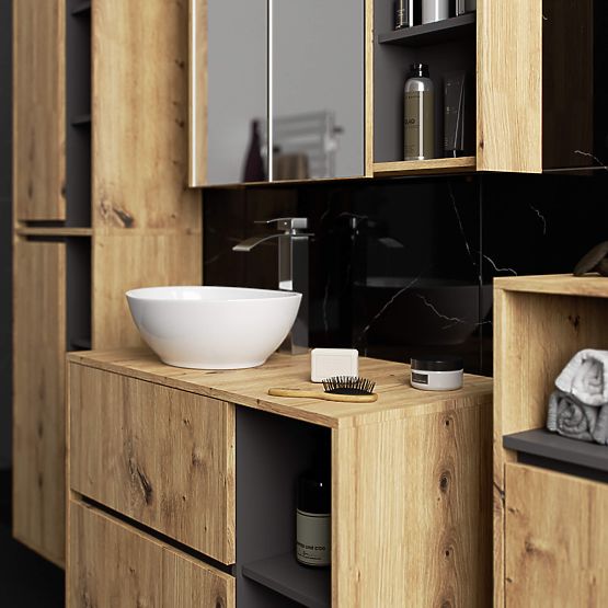 KUPAONSKI ORMARIĆ ISPOD UMIVAONIKA S OTVORIMA VAMI W90 UM 2SZ 2P HRAST ARTISAN / GRAFITNO SIVA