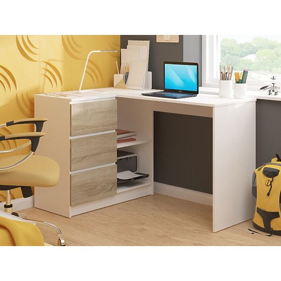 KUTNI PISAĆI STOL B16 124 cm LIJEVI 3 LADICE PK BIJELA / SONOMA