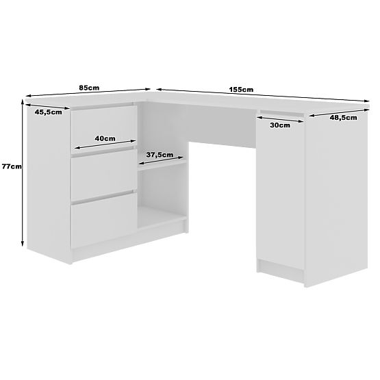 KUTNI PISAĆI STOL B20 155 cm LIJEVI PK SONOMA / BIJELA