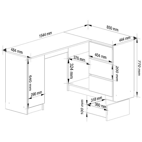 KUTNI PISAĆI STOL B20 CLP DESNI PK BIJELI / SONOMA