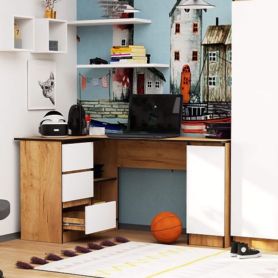 KUTNI PISAĆI STOL B20 CLP LIJEVI PK HRAST CRAFT / BIJELI