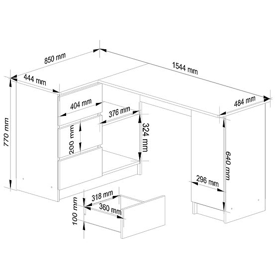 KUTNI PISAĆI STOL B20 CLP LIJEVOBOKI BIJELI / SIVI