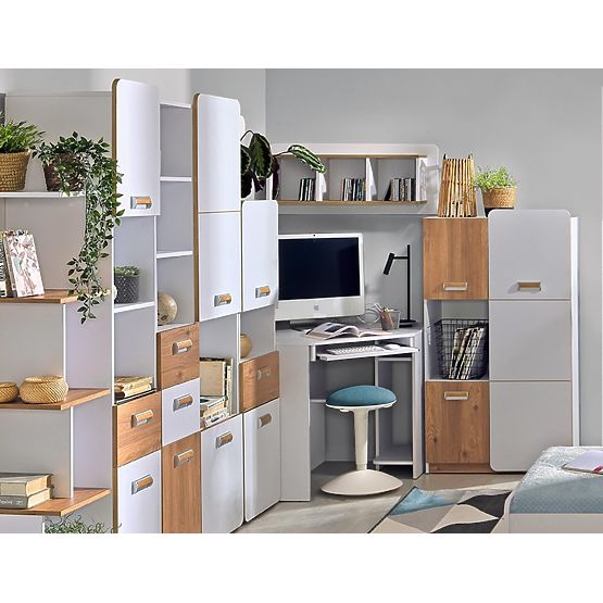 Kutni pisaći stol L11 - bijeli / hrast nash