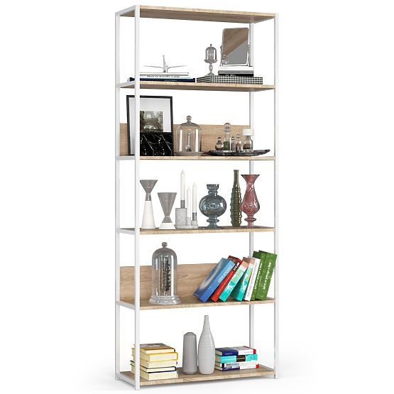 Metalna loft polica 80 cm - bijela-hrast sonoma - 6 polica