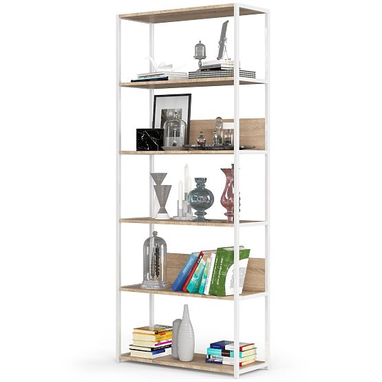 Metalna loft polica 80 cm - bijela-hrast sonoma - 6 polica