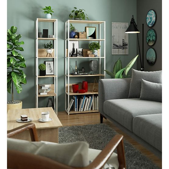 Metalna loft polica 80 cm - bijela-hrast sonoma - 6 polica