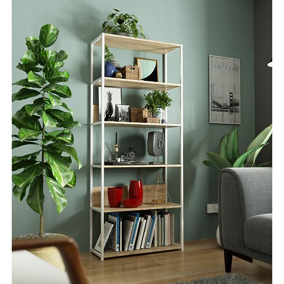 Metalna loft polica 80 cm - bijela-hrast sonoma - 6 polica