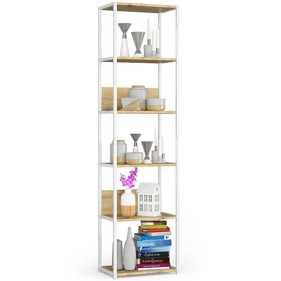 Metalni loft regal 50 cm - bijeli-hrast artisan - 6 polica