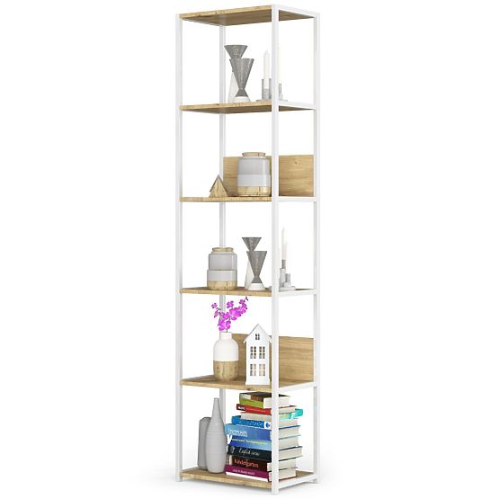 Metalni loft regal 50 cm - bijeli-hrast artisan - 6 polica
