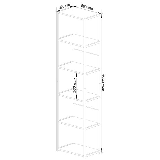 Metalni loft regal 50 cm - bijeli-hrast artisan - 6 polica