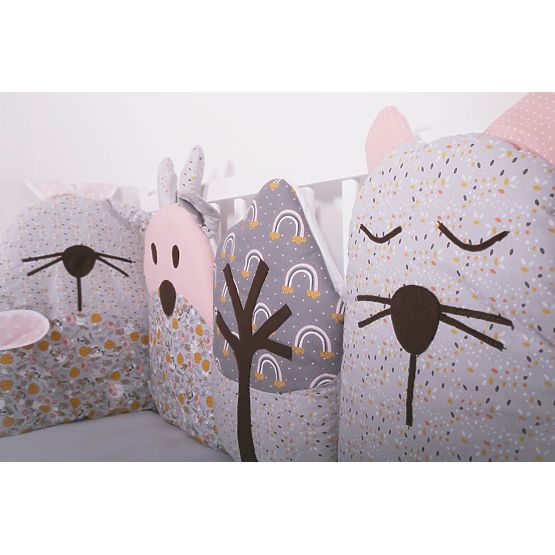 Modularna mantinela za krevetić Flowers - sivo-ružičasta