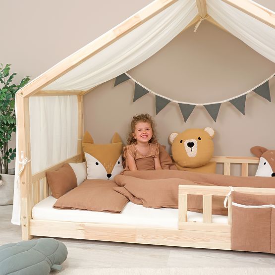 Mušelinsko posteljno rublje Ourbaby 135x100 + 40x60 cm - toffee