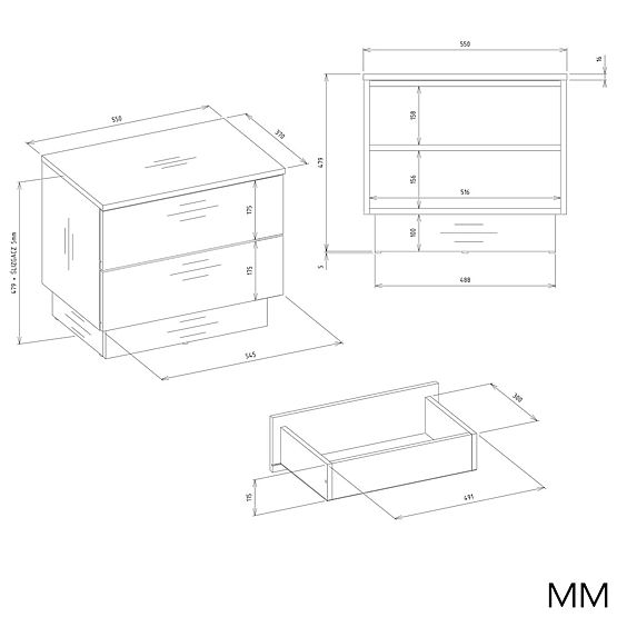 Noćni ormarić AMBER 2S s 2 ladice za spavaću sobu KAŠMIR Bež