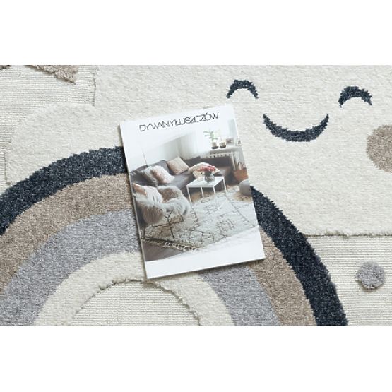 Okrugli tepih YOYO EY78 bijeli / bež - Oblak, Duga, točke za djecu, strukturni, senzorički resice