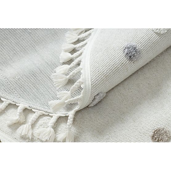 Okrugli tepih YOYO EY78 bijeli / bež - Oblak, Duga, točke za djecu, strukturni, senzorički resice