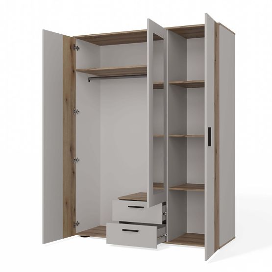 ORMAR AVA 150 CM OGLEDALO 2 LADICE UREZANI PREDNJI DIO HRAST EVOKE KAŠMIR BEŽ