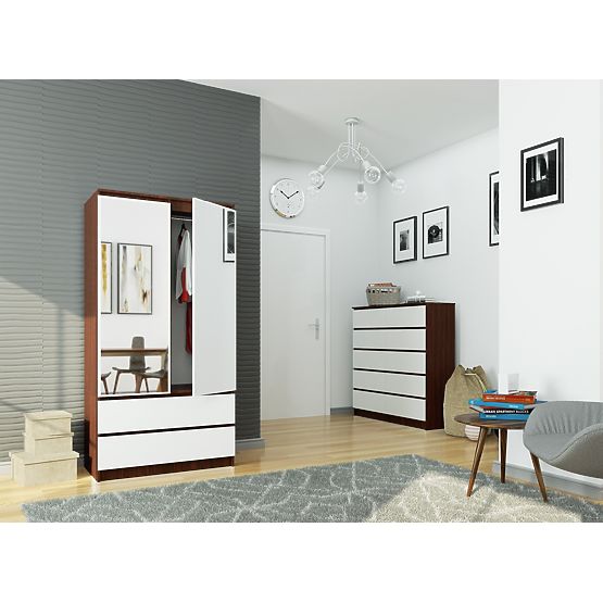 ORMAR S 90 cm 2 VRATA 2 LADICE 2 OGLEDALA PK WENGE / BIJELA