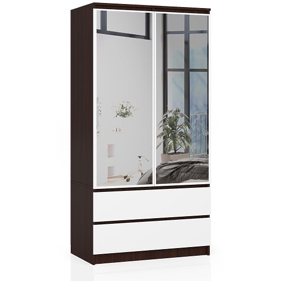 ORMAR S 90 cm 2 VRATA 2 LADICE 2 OGLEDALA PK WENGE / BIJELA
