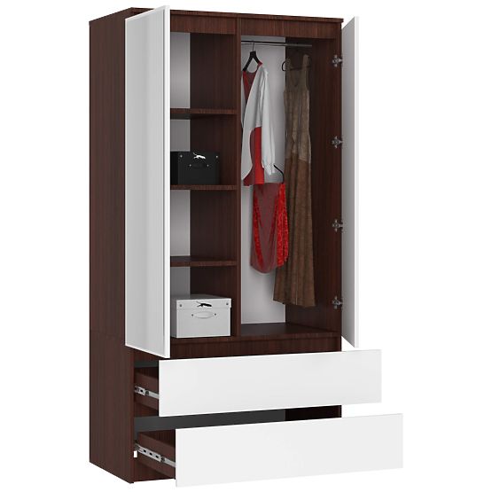 ORMAR S 90 cm 2 VRATA 2 LADICE 2 OGLEDALA PK WENGE / BIJELA