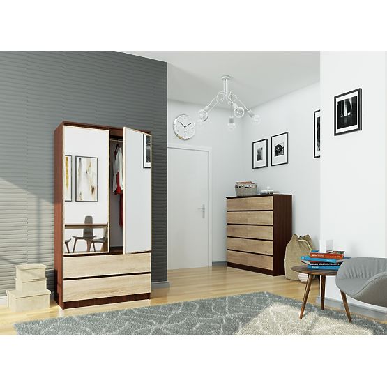 ORMAR S 90 cm 2 VRATA 2 LADICE 2 OGLEDALA PK WENGE / SONOMA