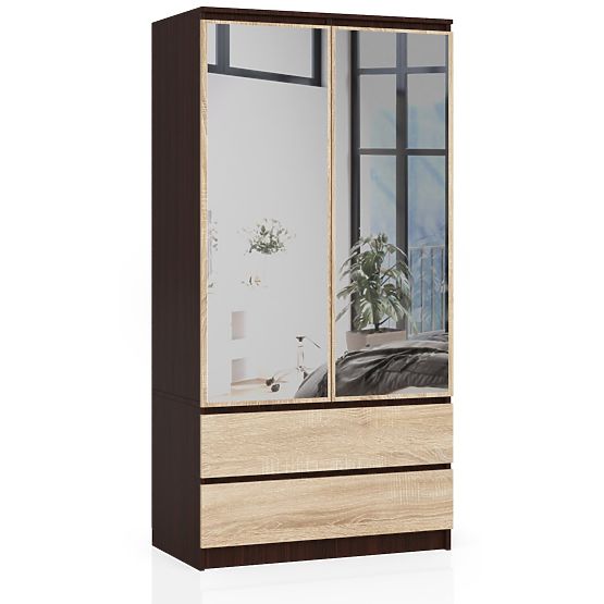 ORMAR S 90 cm 2 VRATA 2 LADICE 2 OGLEDALA PK WENGE / SONOMA