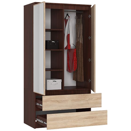 ORMAR S 90 cm 2 VRATA 2 LADICE 2 OGLEDALA PK WENGE / SONOMA