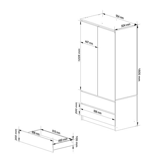 ORMAR S90 2D 2SZ 2 OGLEDALA CLP PK BIJELA / SONOMA