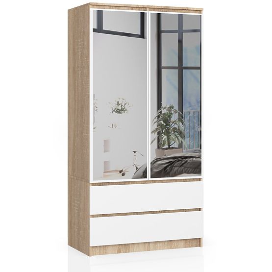 ORMAR S90 2D 2SZ 2 OGLEDALA CLP PK SONOMA / BIJELA