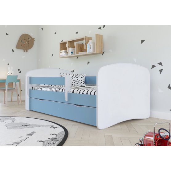 Dječji krevet s ogradom Ourbaby - plavo-bijeli