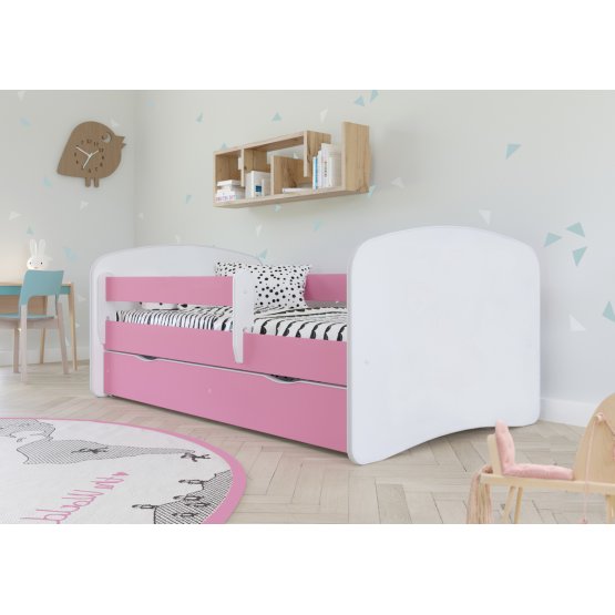 Dječji krevet s ogradicom Ourbaby - ružičasto-bijeli