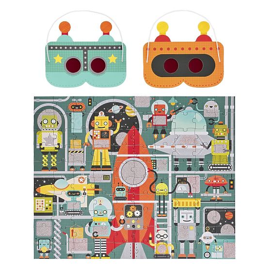 Petit Collage Puzzle roboti 100 kom sa 3D naočalama