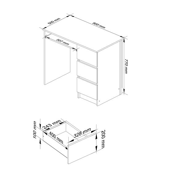 PISAĆI STOL A-6 CLP HRAST CRAFT / BIJELI DESNOSTRANI