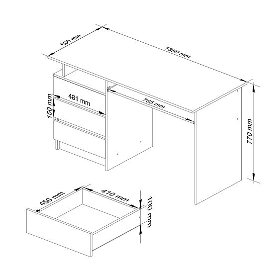 PISAĆI STOL CLP 135 cm PK SONOMA / BIJELI