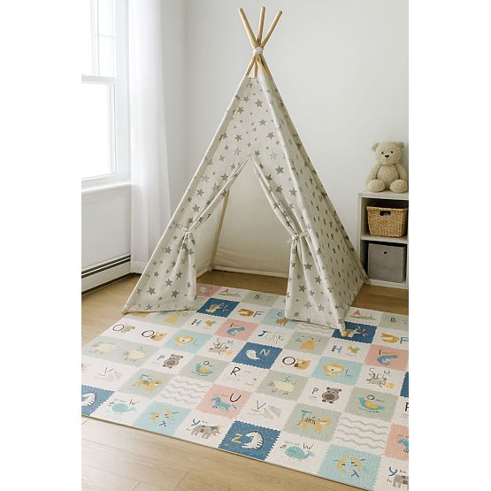 Pjenasta podloga za djecu 200x180 cm edukativna obostrana sklopiva mjerač rasta abeceda ECOTOYS