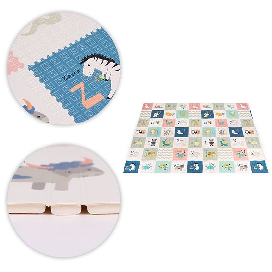 Pjenasta podloga za djecu 200x180 cm edukativna obostrana sklopiva mjerač rasta abeceda ECOTOYS