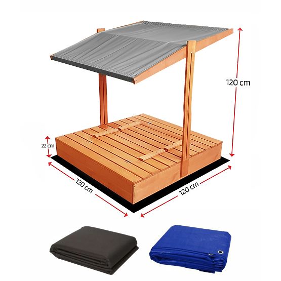 Zatvoreno pješčano igralište s klupama i krovom 120 x 120 - sivo